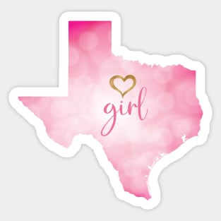 Texas Girl with Gold Heart in a Pink Texas State Map Sticker